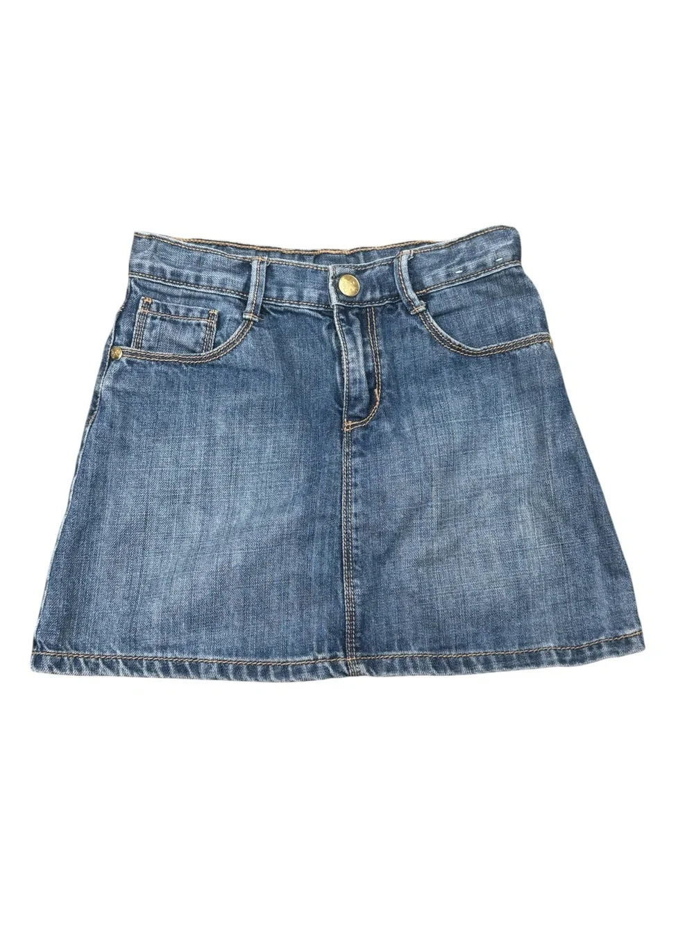 Gymboree Blue Denim Jean Skirt with Faux Gold Bow Button Girls Size 7